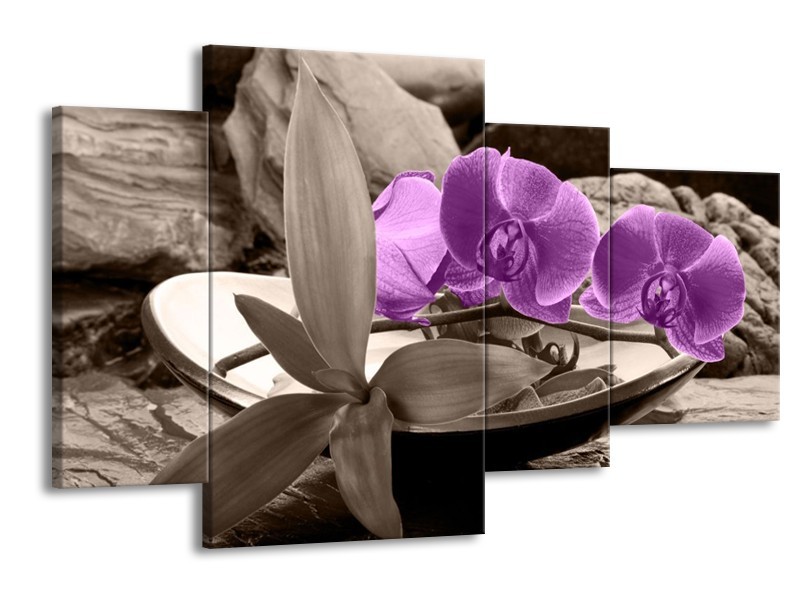 Canvas schilderij Orchidee | Paars, Grijs | 120x75cm 4Luik