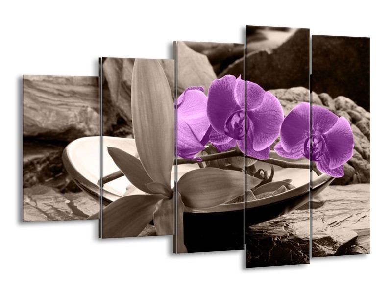 Canvas schilderij Orchidee | Paars, Grijs | 150x100cm 5Luik