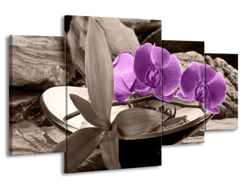 Canvas schilderij Orchidee | Paars, Grijs | 160x90cm 4Luik