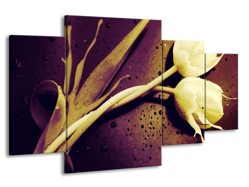 Canvas schilderij Tulp | Bruin, Wit, Paars | 160x90cm 4Luik
