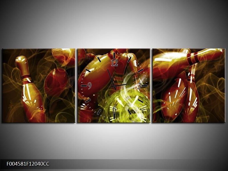 Klok schilderij Spel | Bruin, Groen | 120x40cm 3Luik
