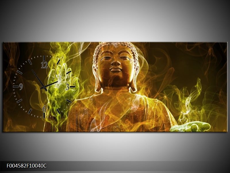 Klok schilderij Boeddha | Bruin, Groen | 100x40cm 1Luik