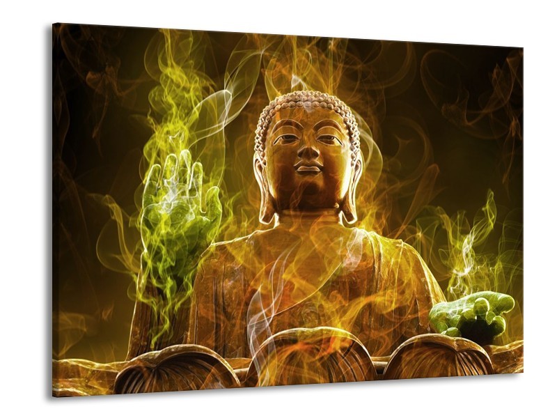 Canvas schilderij Boeddha | Bruin, Groen | 100x70cm 1Luik