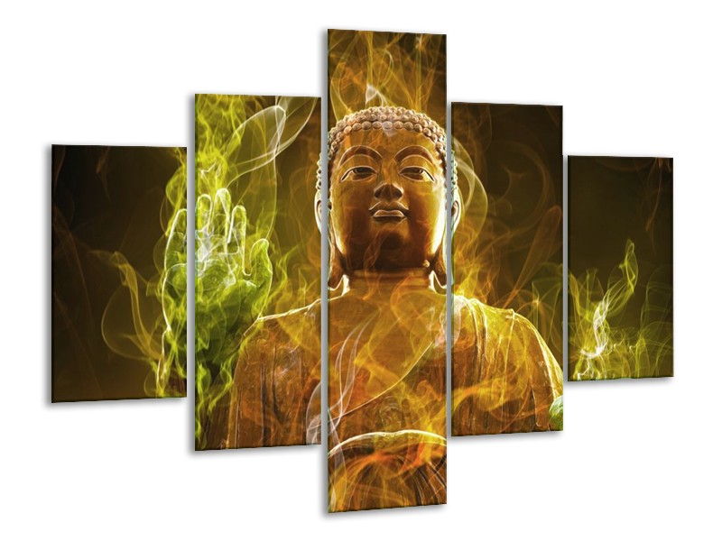 Canvas schilderij Boeddha | Bruin, Groen | 100x70cm 5Luik