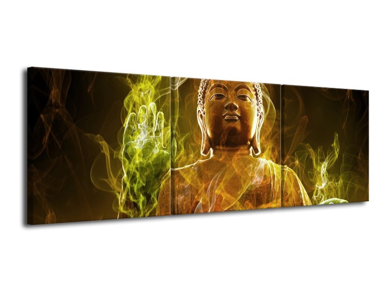 Canvas schilderij Boeddha | Bruin, Groen | 120x40cm 3Luik