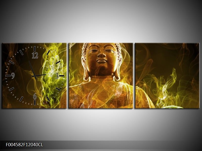 Klok schilderij Boeddha | Bruin, Groen | 120x40cm 3Luik