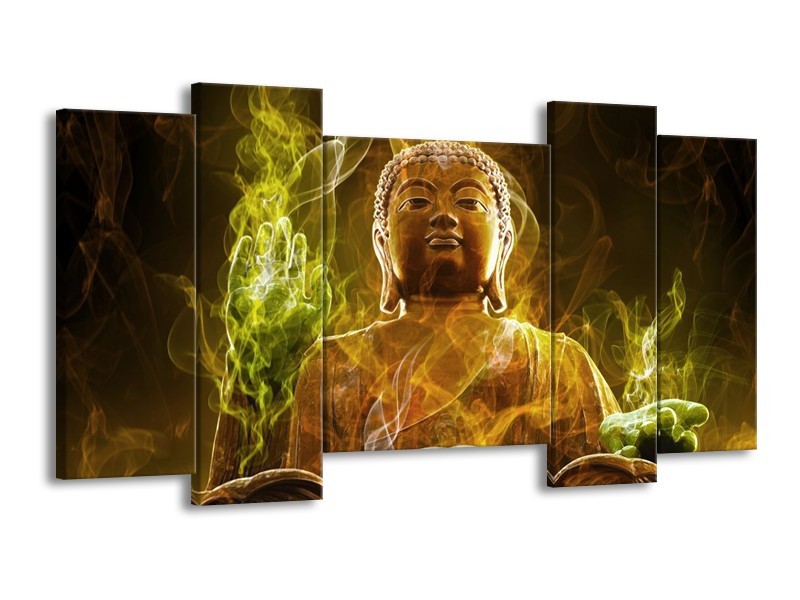 Canvas schilderij Boeddha | Bruin, Groen | 120x65 5Luik