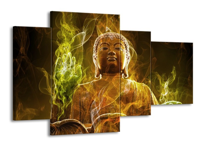 Canvas schilderij Boeddha | Bruin, Groen | 120x75cm 4Luik