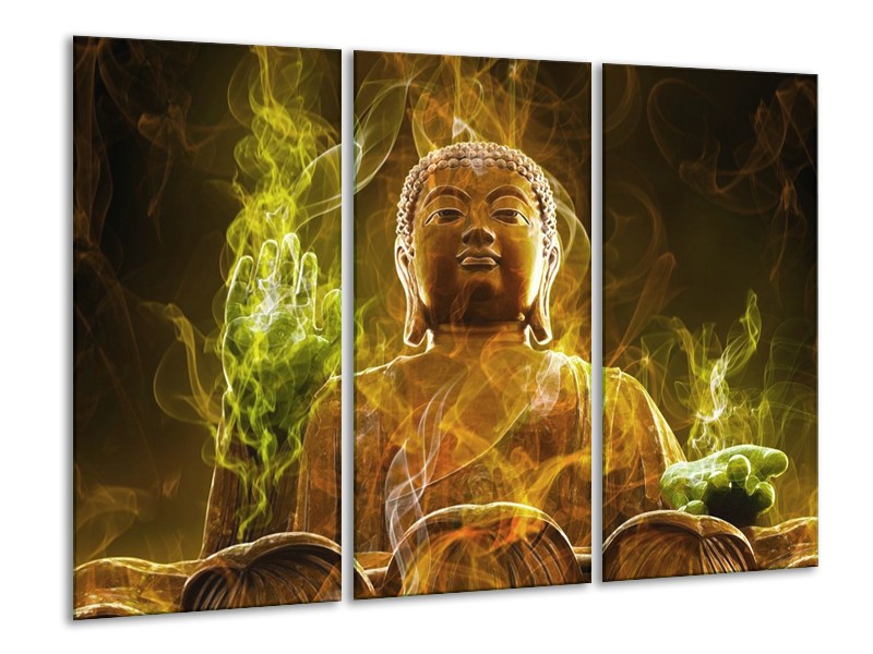 Glas schilderij Boeddha | Bruin, Groen | 120x80cm 3Luik