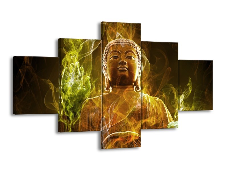 Canvas schilderij Boeddha | Bruin, Groen | 125x70cm 5Luik