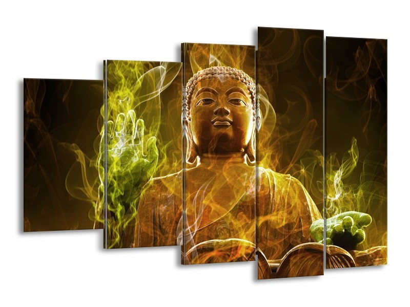 Canvas schilderij Boeddha | Bruin, Groen | 150x100cm 5Luik