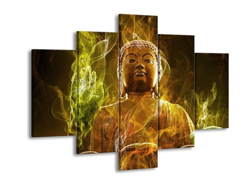 Canvas schilderij Boeddha | Bruin, Groen | 150x105cm 5Luik