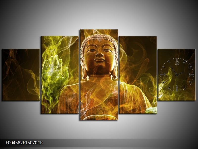Klok schilderij Boeddha | Bruin, Groen | 150x70cm 5Luik