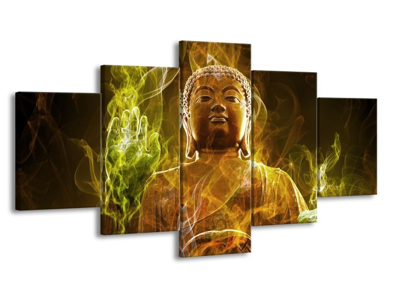 Canvas schilderij Boeddha | Bruin, Groen | 150x80cm 5Luik