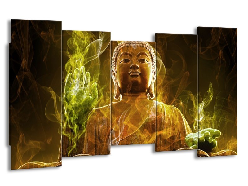 Canvas schilderij Boeddha | Bruin, Groen | 150x80cm 5Luik