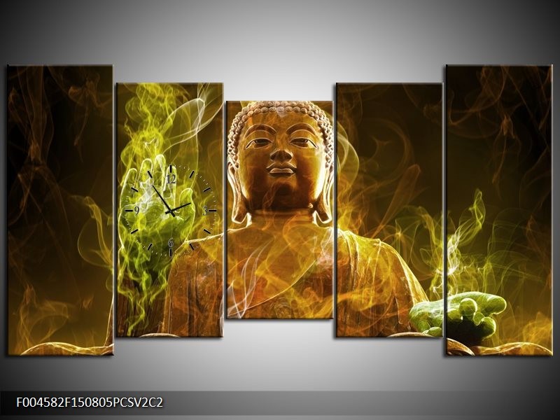 Klok schilderij Boeddha | Bruin, Groen | 150x80cm 5Luik