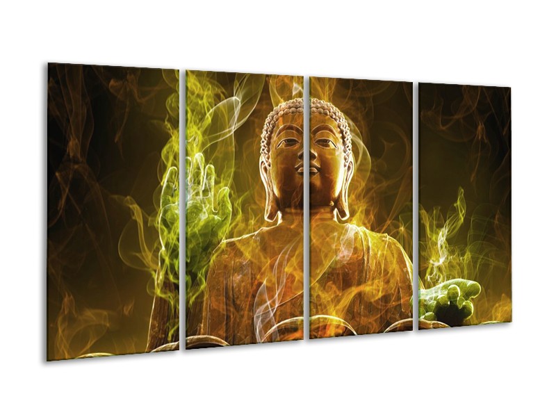 Canvas schilderij Boeddha | Bruin, Groen | 160x80cm 4Luik