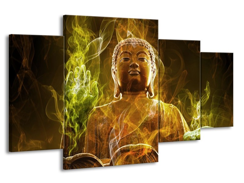 Canvas schilderij Boeddha | Bruin, Groen | 160x90cm 4Luik