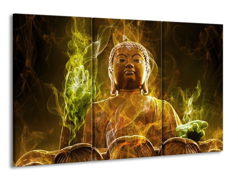 Canvas schilderij Boeddha | Bruin, Groen | 165x100cm 3Luik