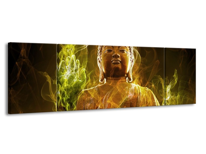 Canvas schilderij Boeddha | Bruin, Groen | 170x50cm 3Luik