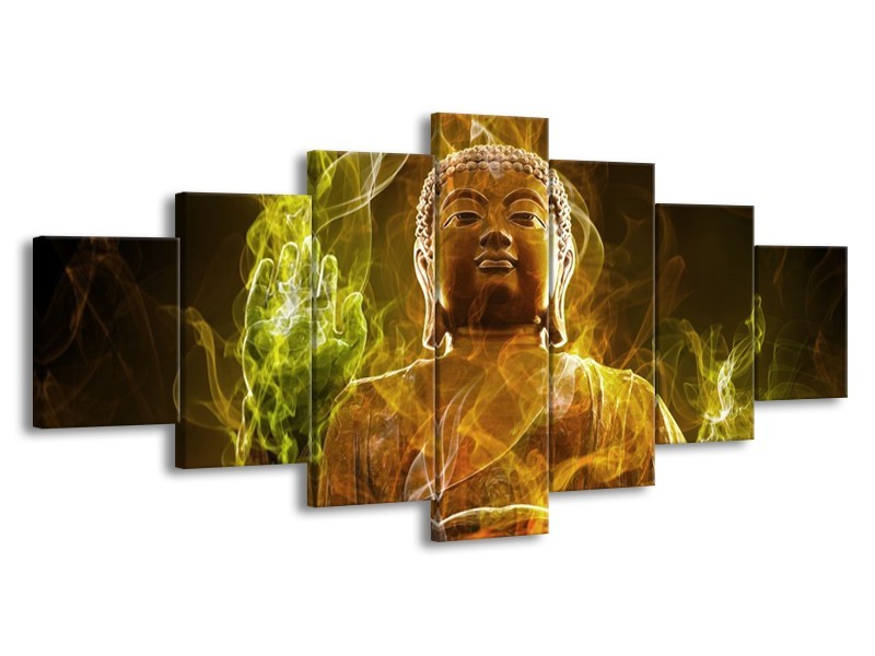 Canvas schilderij Boeddha | Bruin, Groen | 210x100cm 7Luik