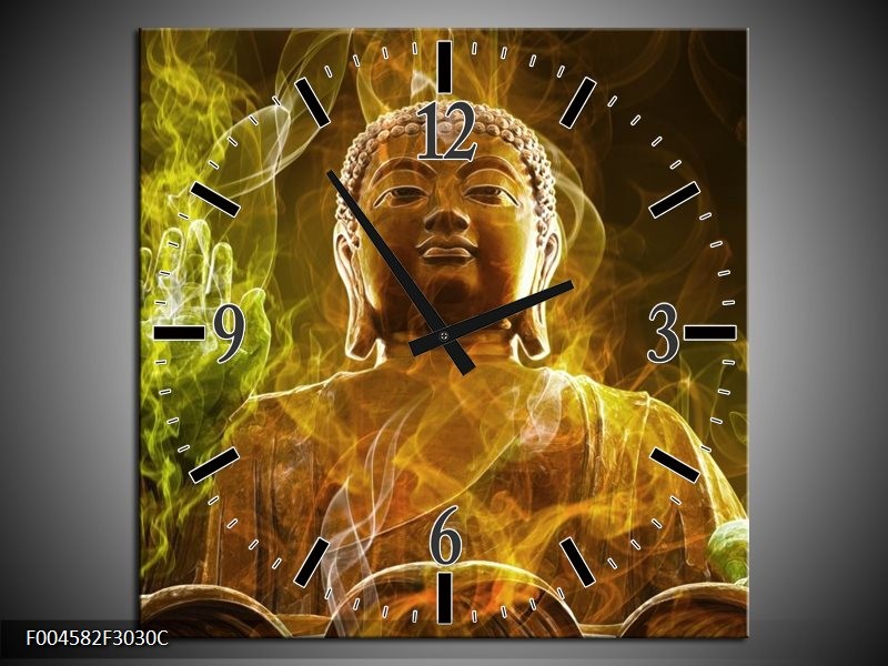 Klok schilderij Boeddha | Bruin, Groen | 30x30cm 1Luik