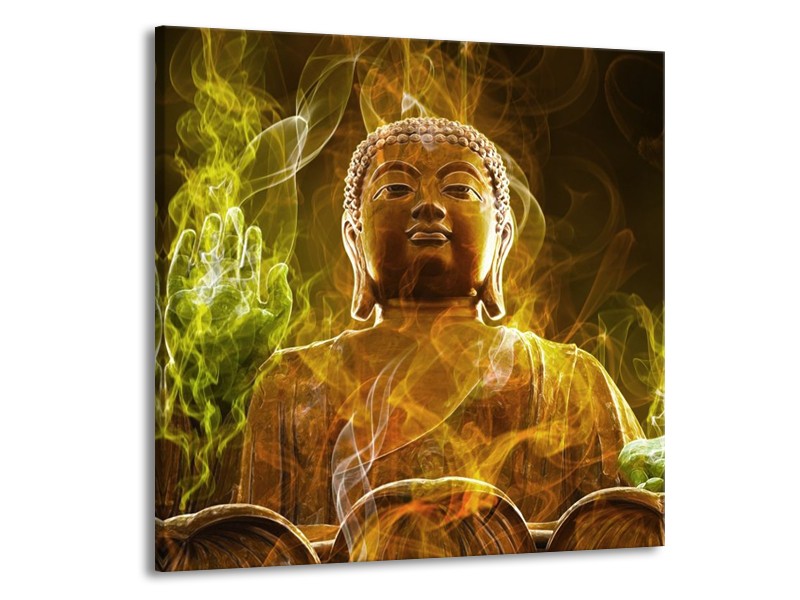 Canvas schilderij Boeddha | Bruin, Groen | 50x50cm 1Luik