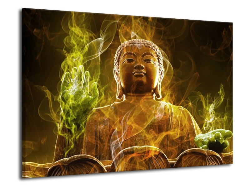 Canvas schilderij Boeddha | Bruin, Groen | 70x50cm 1Luik