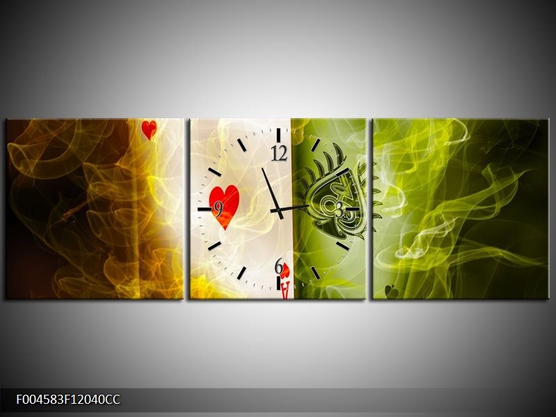 Klok schilderij Spel | Rood, Groen, Geel | 120x40cm 3Luik