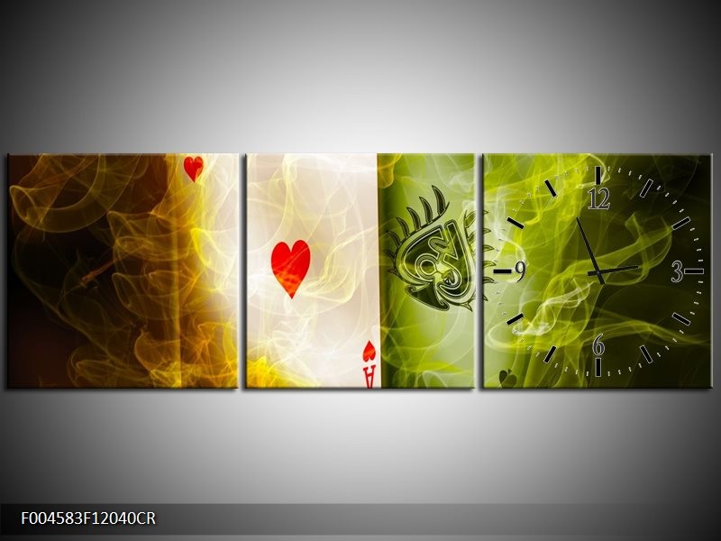 Klok schilderij Spel | Rood, Groen, Geel | 120x40cm 3Luik