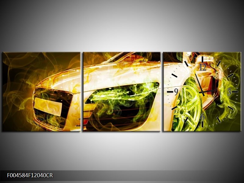Klok schilderij Audi | Bruin, Groen | 120x40cm 3Luik