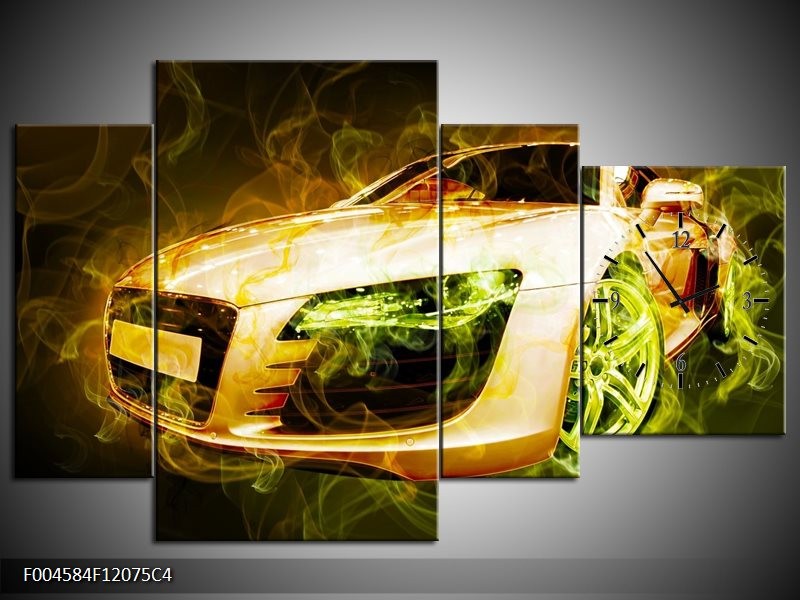 Klok schilderij Audi | Bruin, Groen | 120x75cm 4Luik