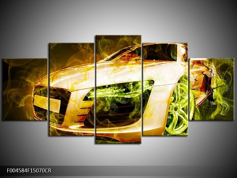 Klok schilderij Audi | Bruin, Groen | 150x70cm 5Luik