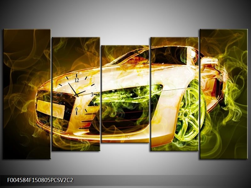 Klok schilderij Audi | Bruin, Groen | 150x80cm 5Luik