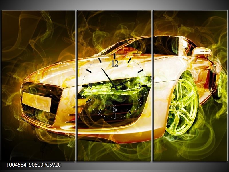 Klok schilderij Audi | Bruin, Groen | 90x60cm 3Luik