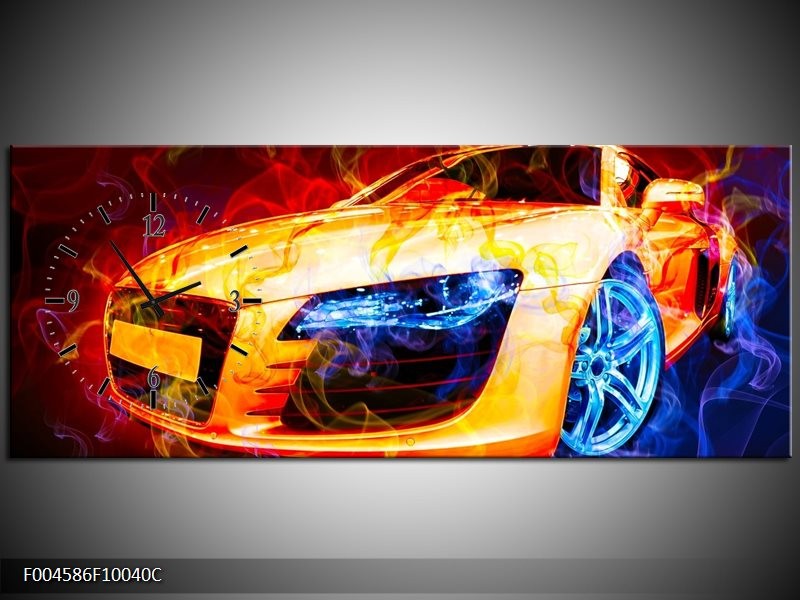 Klok schilderij Audi | Rood, Blauw, Rood | 100x40cm 1Luik