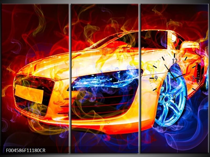 Klok schilderij Audi | Rood, Blauw, Rood | 111x80cm 3Luik