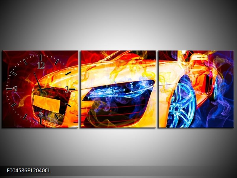 Klok schilderij Audi | Rood, Blauw, Rood | 120x40cm 3Luik