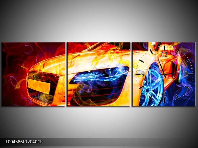 Klok schilderij Audi | Rood, Blauw, Rood | 120x40cm 3Luik
