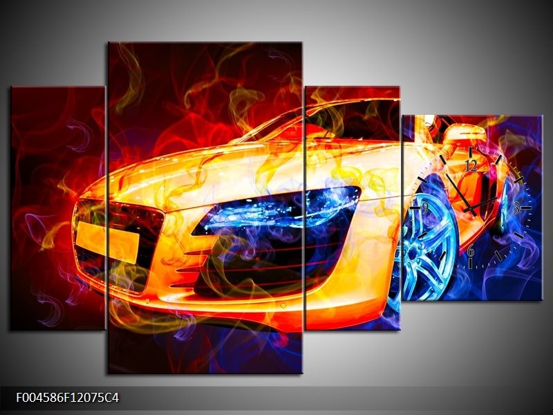 Klok schilderij Audi | Rood, Blauw, Rood | 120x75cm 4Luik