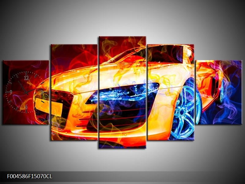 Klok schilderij Audi | Rood, Blauw, Rood | 150x70cm 5Luik