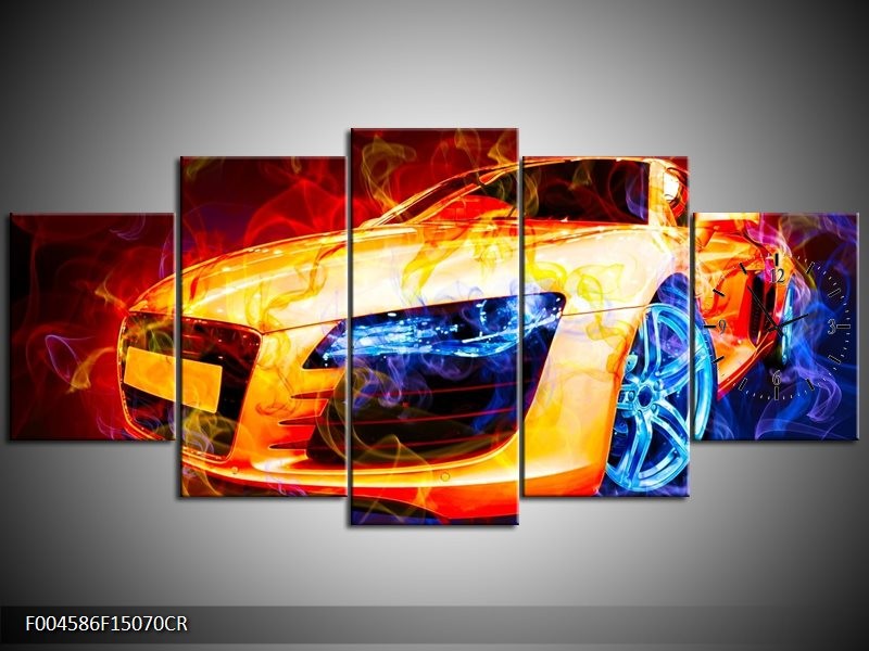 Klok schilderij Audi | Rood, Blauw, Rood | 150x70cm 5Luik