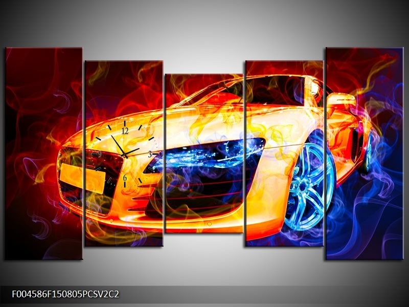 Klok schilderij Audi | Rood, Blauw, Rood | 150x80cm 5Luik