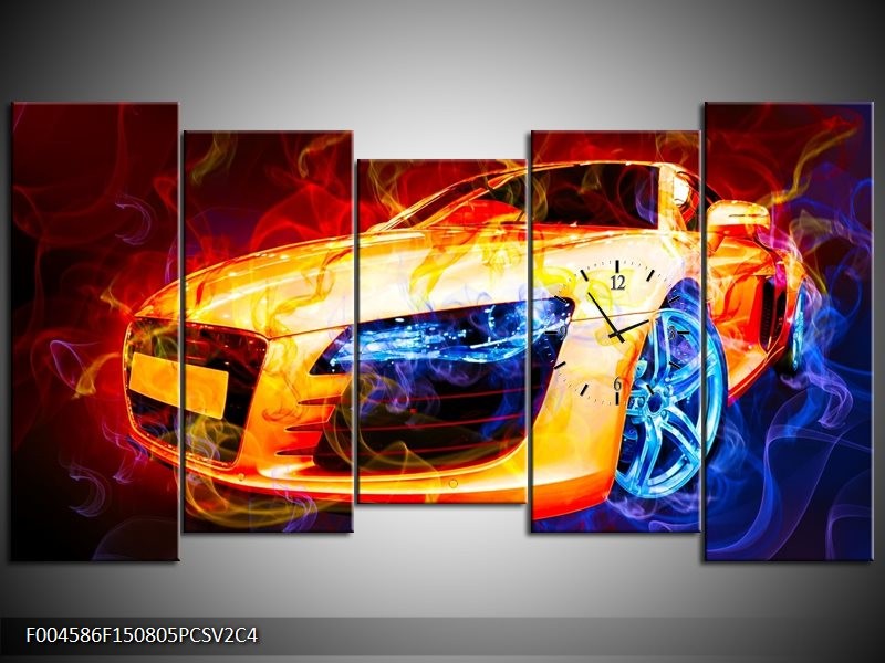 Klok schilderij Audi | Rood, Blauw, Rood | 150x80cm 5Luik