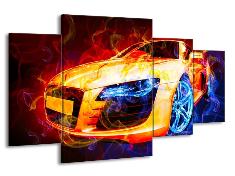 Canvas schilderij Audi | Rood, Blauw, Rood | 160x90cm 4Luik