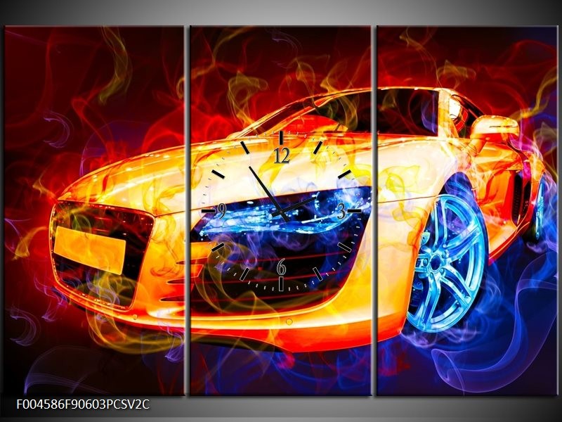 Klok schilderij Audi | Rood, Blauw, Rood | 90x60cm 3Luik