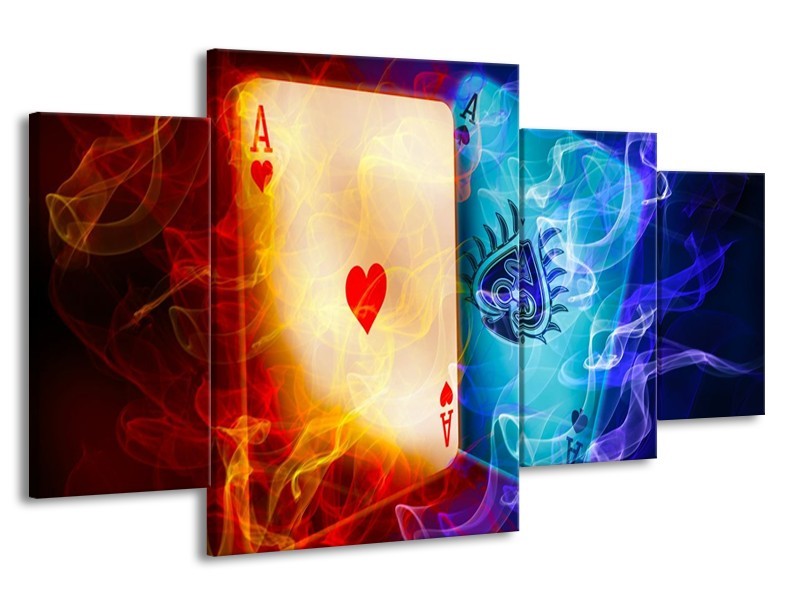 Canvas schilderij Spel | Rood, Blauw, Rood | 160x90cm 4Luik