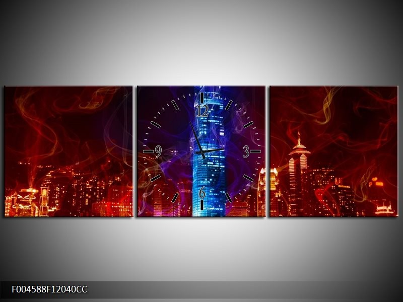 Klok schilderij Modern | Rood, Blauw, Rood | 120x40cm 3Luik