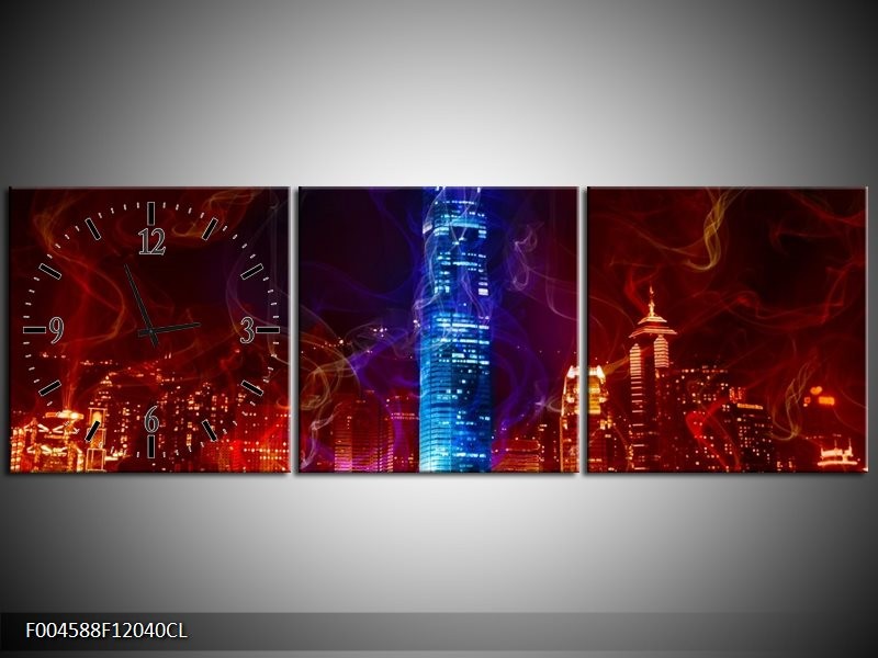 Klok schilderij Modern | Rood, Blauw, Rood | 120x40cm 3Luik