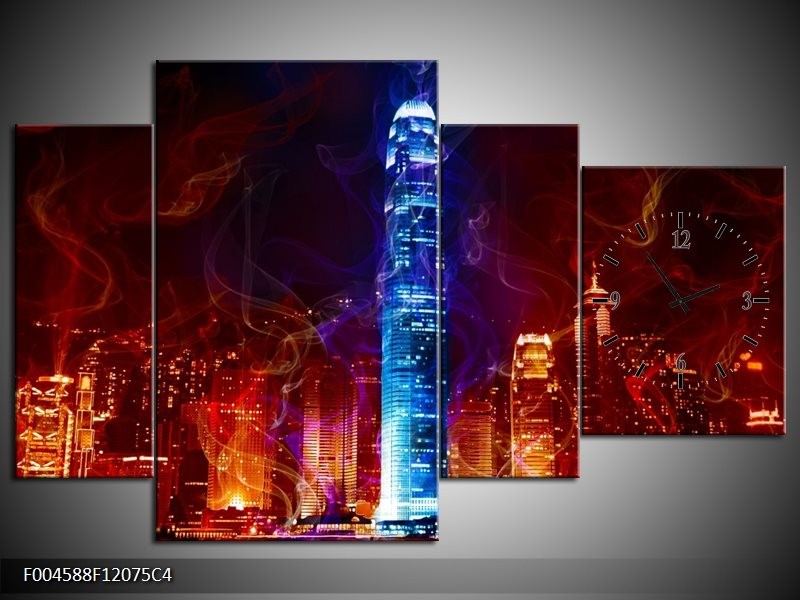 Klok schilderij Modern | Rood, Blauw, Rood | 120x75cm 4Luik